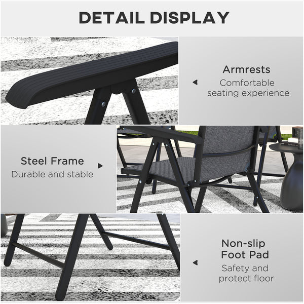 Set of 2 Outdoor Wicker Folding Chairs with Adjustable Backrest, Grey