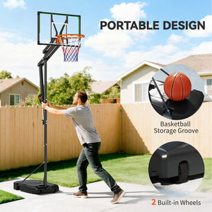 Adjustable basketball hoop from 1.25 to 2.60 m with unbreakable backboard