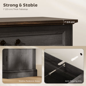 Farmhouse style buffet with charging station, 2 drawers and 2 adjustable shelves, gray wood finish
