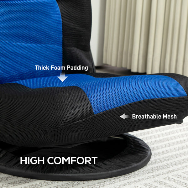 360 Degree Swivel Folding Floor Chair, 6 Position Adjustable, Blue