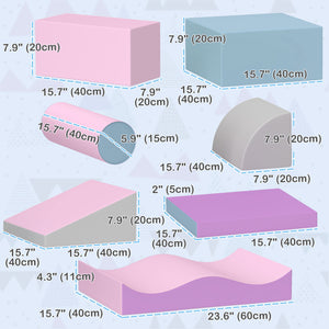 Set of 7 modular soft foam climbing blocks for children, pink/purple