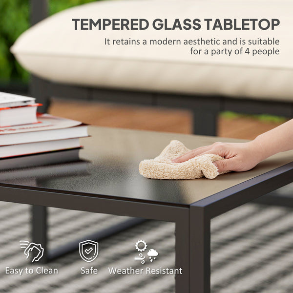 4 Piece Outdoor Furniture Set, Patio Conversation Set with Tempered Glass Table, Loveseat, 2 Chairs and Cushions, Beige