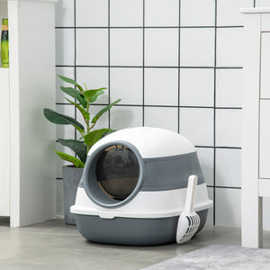 Foldable litter box with lid, white and grey
