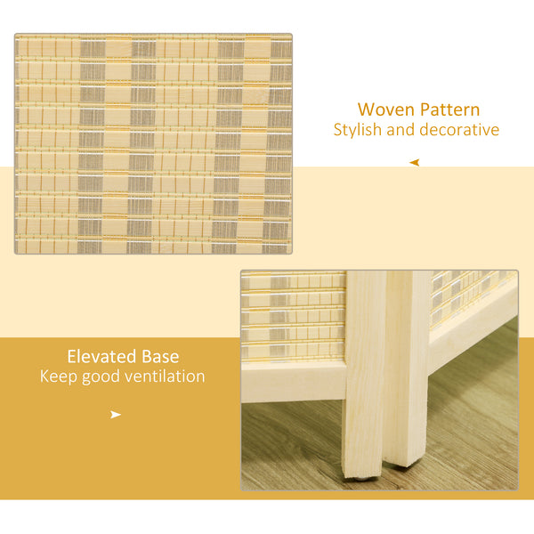 Woven bamboo room divider with 4 folding panels, natural