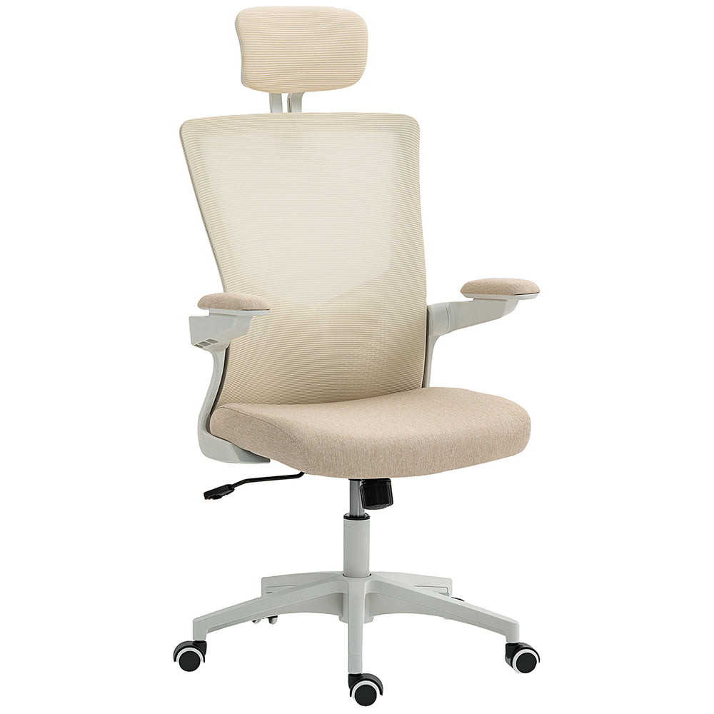 Ergonomic office chair with lumbar support and headrest, beige