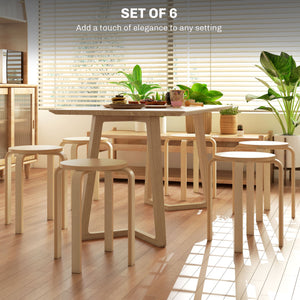 Set of 6 round wooden stackable stools for small spaces – Natural