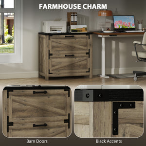 Country Style 2-Drawer Filing Cabinet with Adjustable Hanging Bars for Letter, A4, Legal Size, Grey