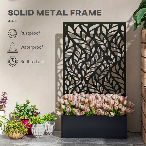 Metal outdoor screen with raised planter