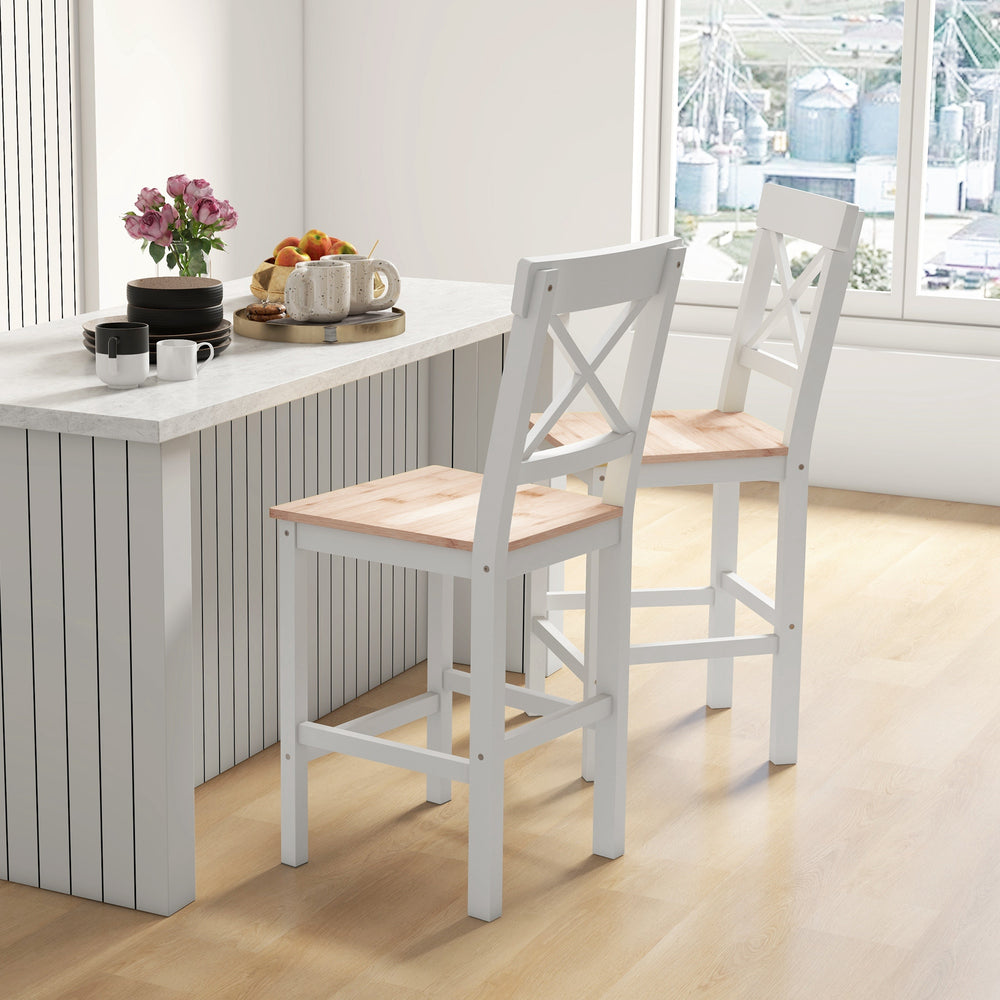 Set of 2 wooden bar stools, white