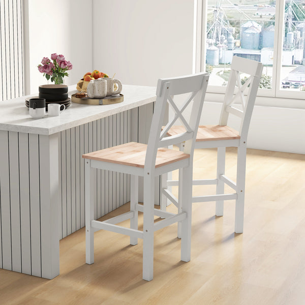 Set of 2 wooden bar stools, white