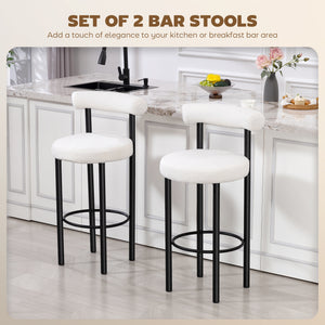 Set of 2 sherpa-padded bar stools with backrest and footrest for kitchen island