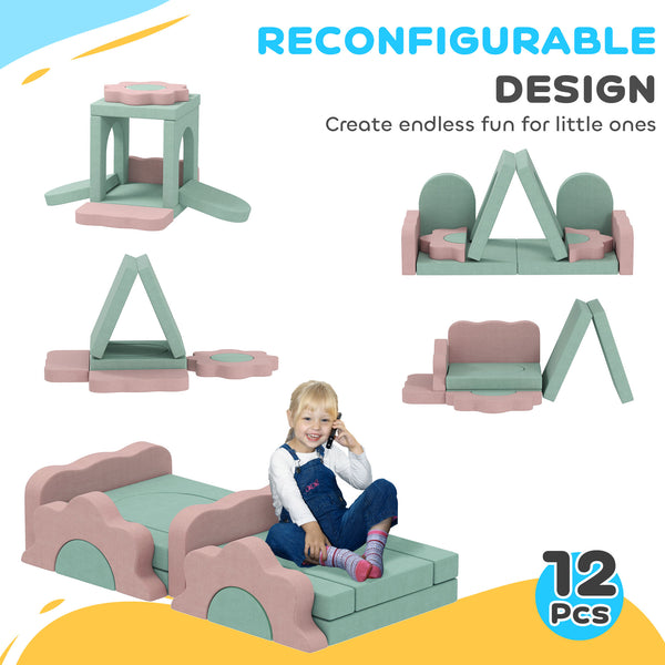 12-Piece Climbing Toys with Ball Pit (Balls Not Included), Green