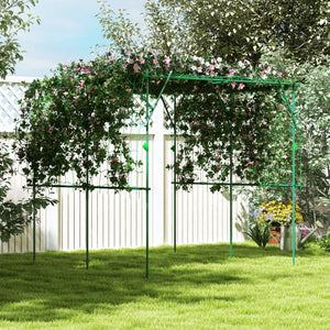 Garden arch for climbing cucumbers with support netting, green