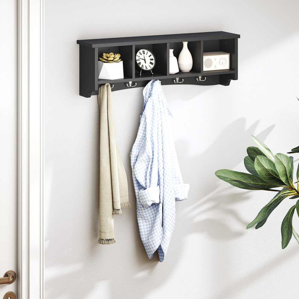Wall-mounted coat rack with shelf, black
