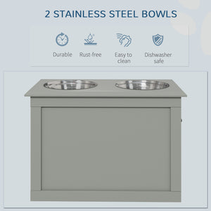 Raised Large Dog Bowls with Storage, 2 Stainless Steel Bowls, Grey