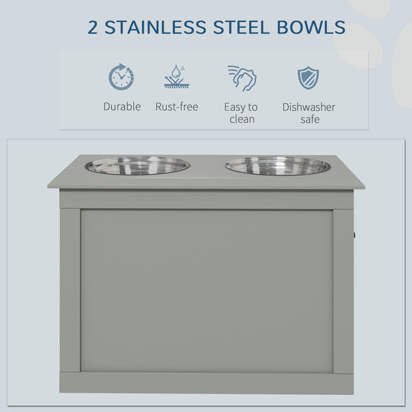 Raised Large Dog Bowls with Storage, 2 Stainless Steel Bowls, Grey