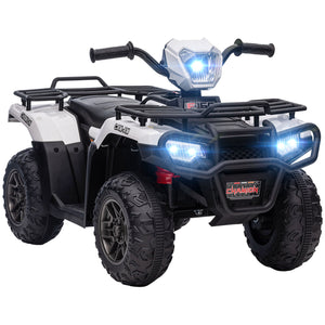 12V Off-Road Quad with MP3 Music and Knobby Tires, White