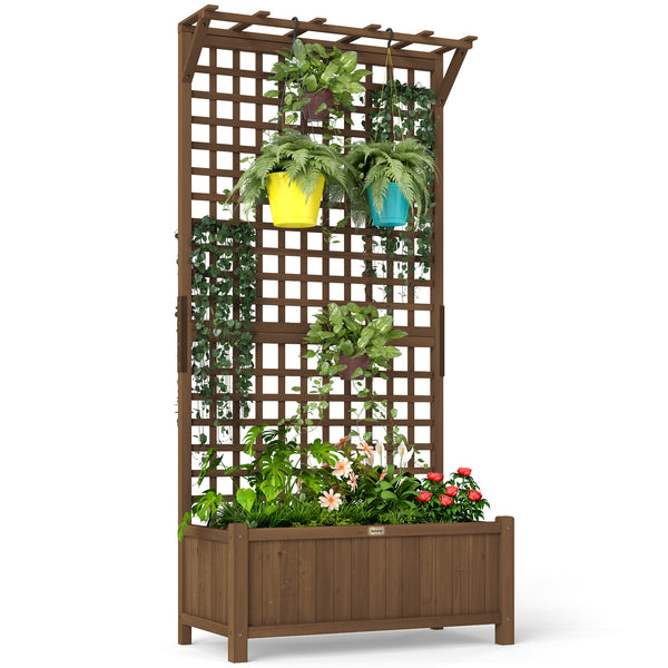Wooden planter with trellis for climbing plants