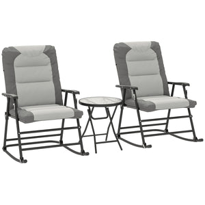 3-Piece Outdoor Folding Rocking Chair Set, Light Grey