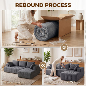 Grey convertible sectional sofa bed with chaise longue and pocket springs, grey