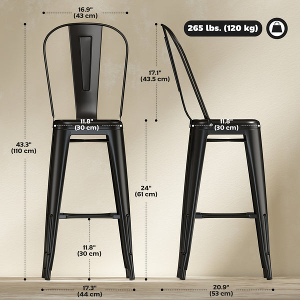 Set of 4 industrial-style metal bar stools, black