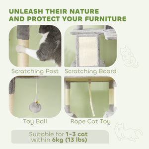 Large 205cm Cat Tree with Scratching Posts, Cabins, Beds, Hammocks, Light Grey