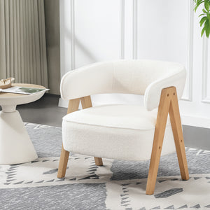 Sherpa Fleece Accent Chair with Solid Wood Legs, White
