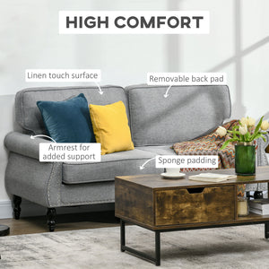 Elegant mid-back 2-seater sofa with rubberwood legs, grey.