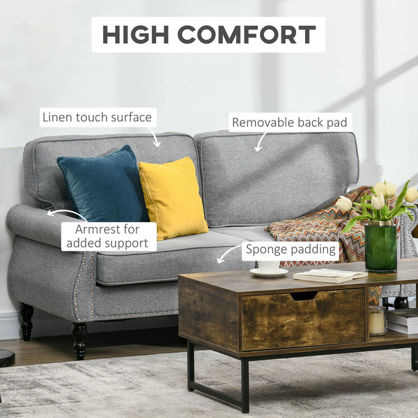 Elegant mid-back 2-seater sofa with rubberwood legs, grey.