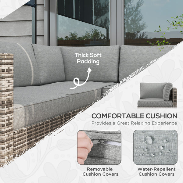 4-piece woven rattan garden furniture set with corner sofa, grey