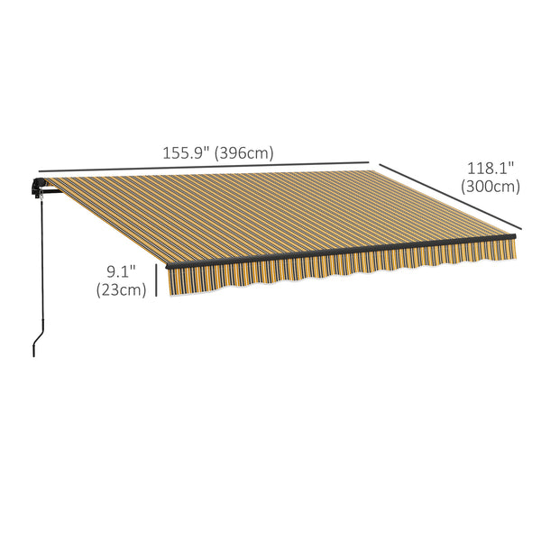 13 x 9.8 ft retractable blind, amber and dark gray 
