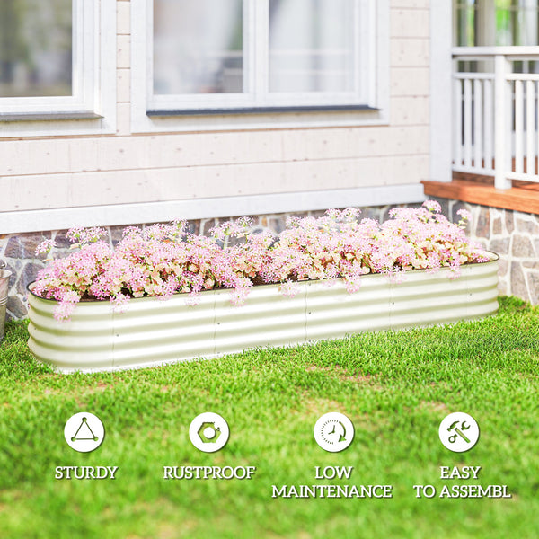 Galvanized raised planter with safety rim, cream white