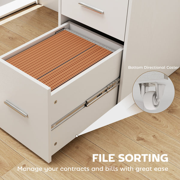 55" L-Shaped Desk with Outlets and Drawers, White