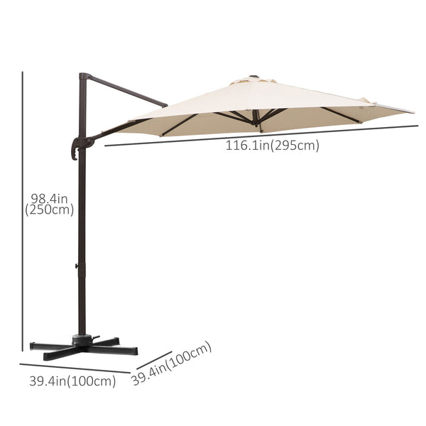 10ft Cantilever Patio Umbrella with 360° Rotation, Crank & Cross Base for Garden Deck Pool Backyard, Cream