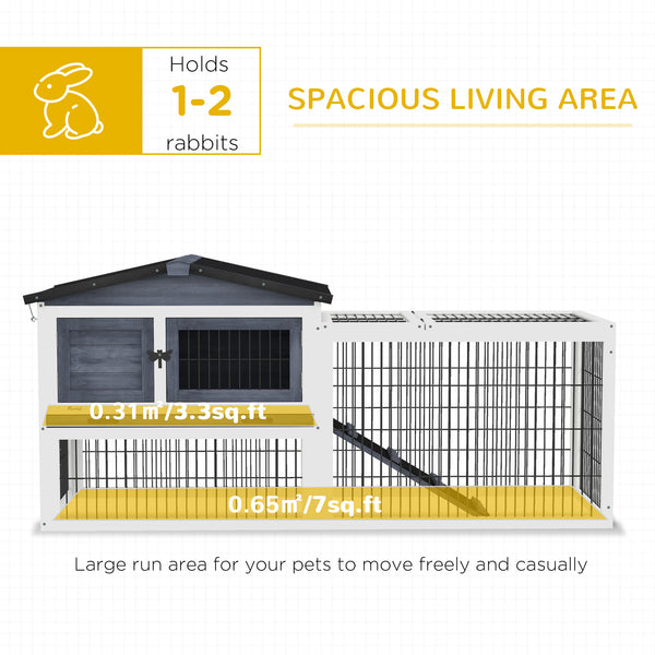 Dark grey wooden hutch with ramp, opening roof and pull-out tray