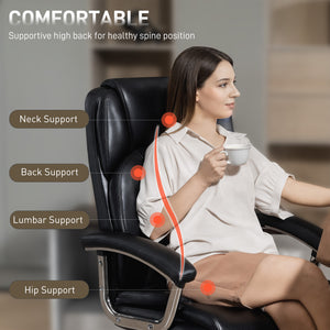 Office chair with spring cushion, faux leather upholstery, black.