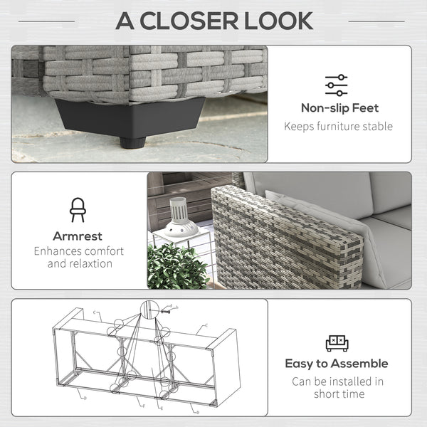 3-seater outdoor sofa in synthetic rattan with cushions, gray