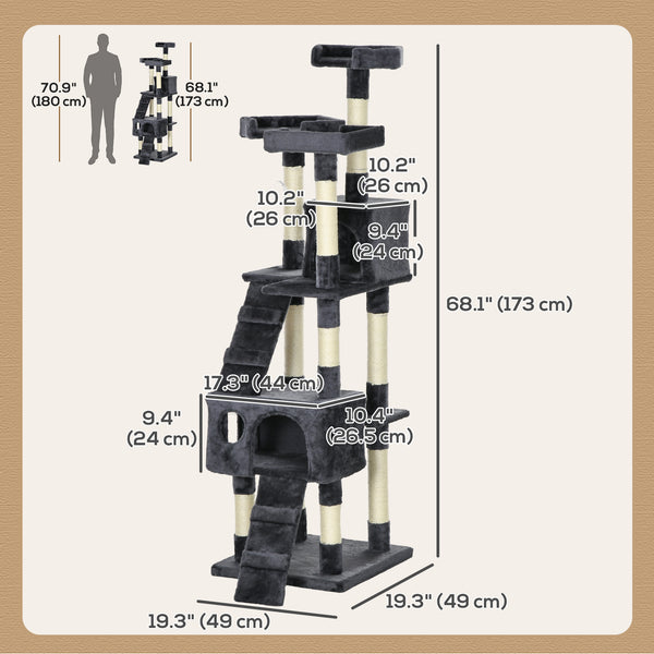 172cm Multi-Level Cat Tree, Anthracite Grey