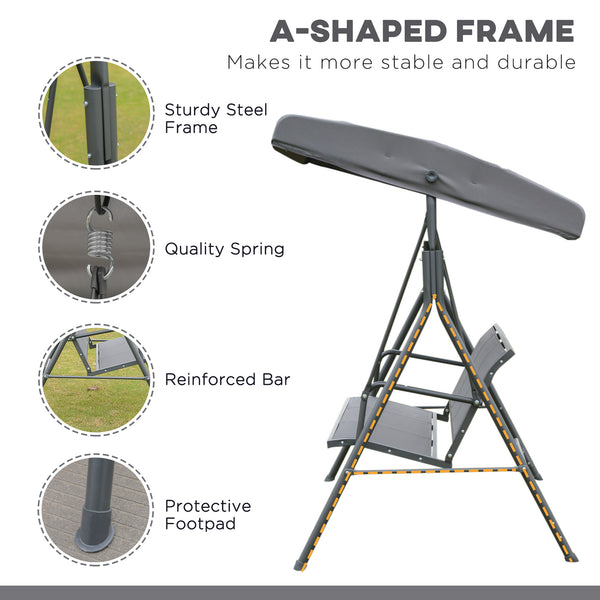 3-seater swing with adjustable canopy, grey