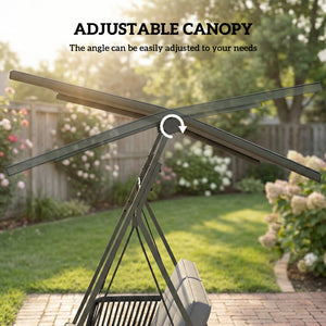 Outdoor 2-Person Patio/Porch Swing with Adjustable Canopy, Rattan with Soft Cushions