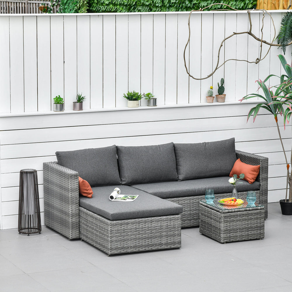 3-Piece Patio Furniture Set Modern Sectional Sofa Rattan Chair Wicker Conversation Set Outdoor Hand Woven Rattan Wicker Furniture Patio Coffee Table Sofa Set, Grey