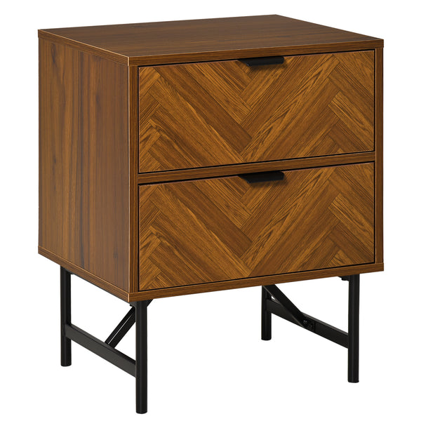 Bedside table with 2 drawers, walnut color