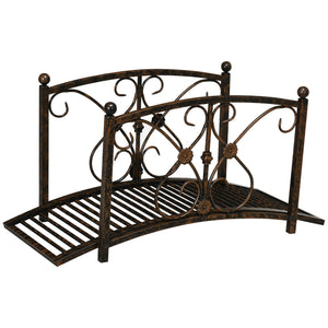 Decorative metal garden bridge with railing, black bronze finish