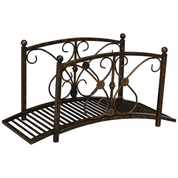 Decorative metal garden bridge with railing, black bronze finish