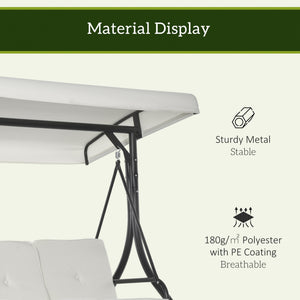 Convertible swing chair with canopy and cushions, 3-seater, cream white