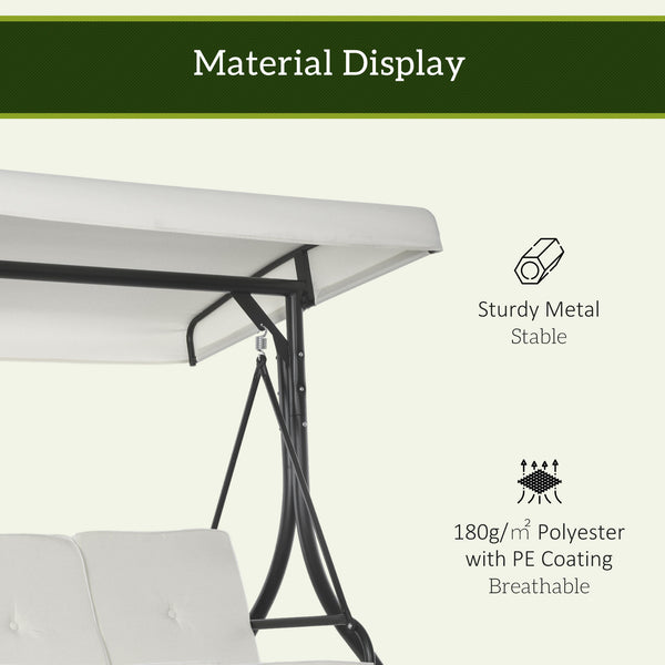 Convertible swing chair with canopy and cushions, 3-seater, cream white