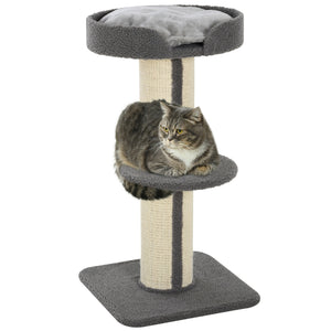 Cat tree with sisal mat, scratching post, basket, cushion and perch, gray