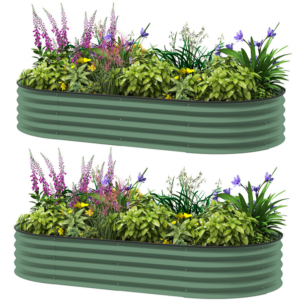 Raised outdoor planter in galvanized steel with metal support, light green