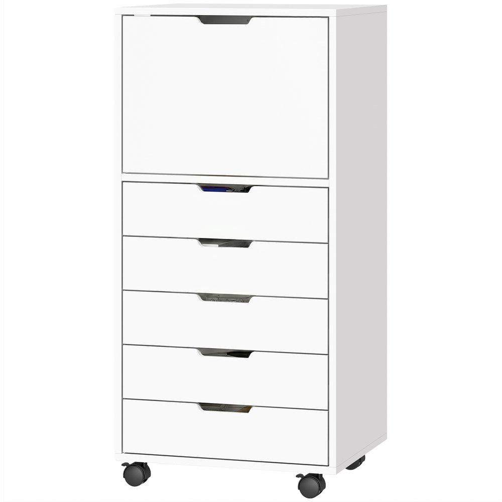 5-drawer mobile file cabinet and storage unit, white