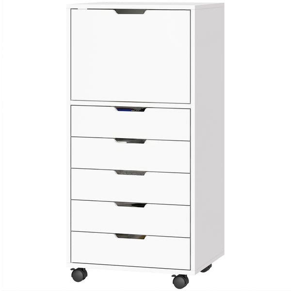 5-drawer mobile file cabinet and storage unit, white